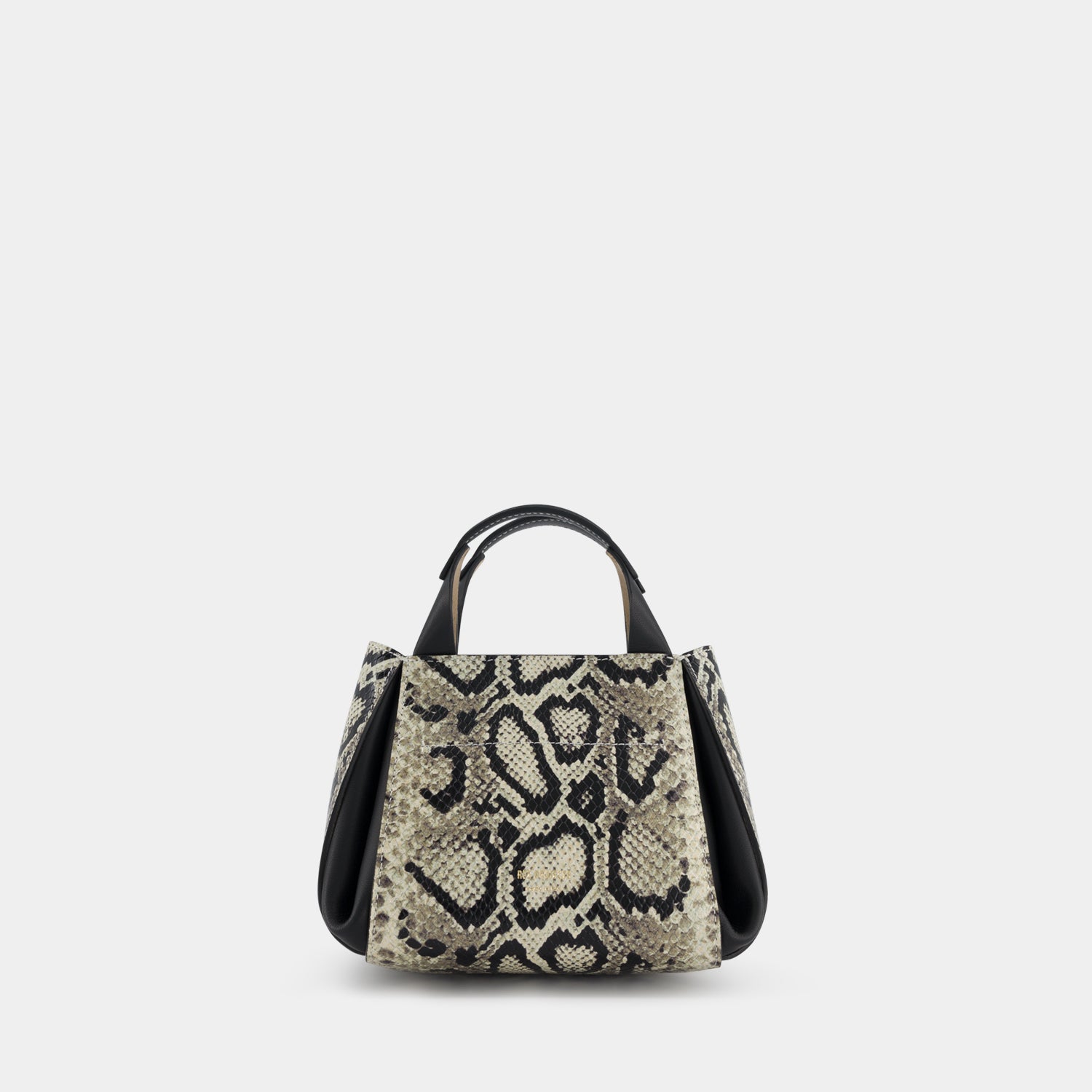 REE PROJECTS Avy Mini Python Print Black Soft Calf Italian Leather Top-Handle Handbag Cross Body Bag Compact Evening Everyday Elegant 