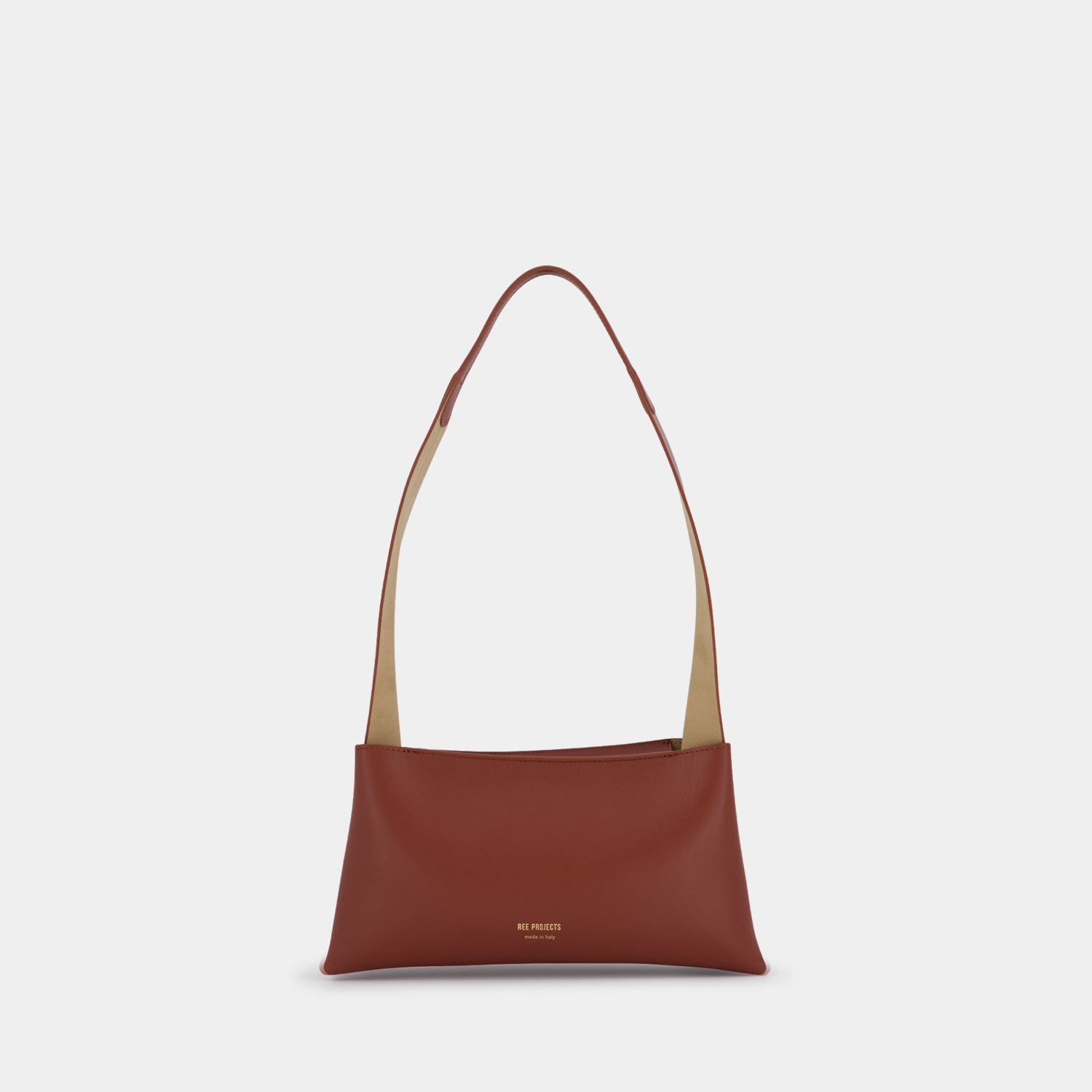 REE PROJECTS Nessa Purse Small Cognac Brown Italian Soft Calf Leather Handmade Style Chic Modern Elegant Top Handle Strap Shoulder Bag Everyday Evening