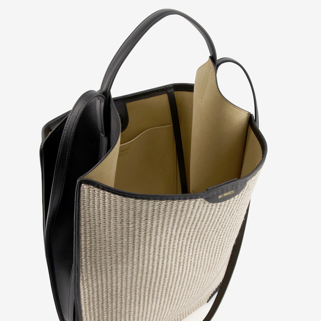 HELENE LARGE - RAFFIA / BLACK CALF LEATHER